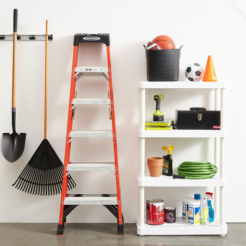 Gracious Living 4 Shelf Tier Light Duty Garage Storage Shelf, White (Damaged)-Used-Grease Monkey Garage