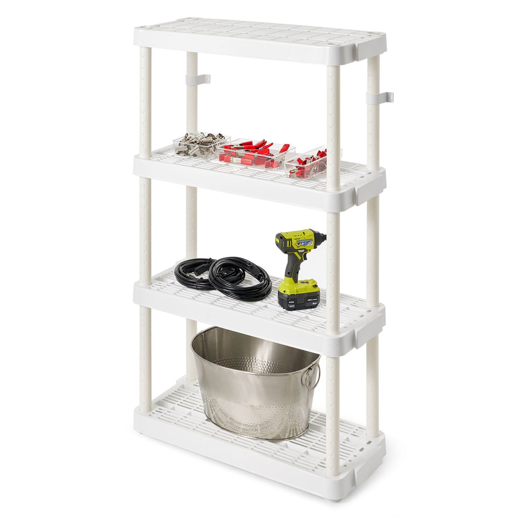 Gracious Living 4 Shelf Tier Light Duty Garage Storage Shelf, White (Damaged)-Used-Grease Monkey Garage