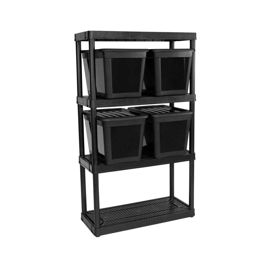 Gracious Living 4 Shelf Ventilated Garage Shelving Kit with 4 Bins & Lids, Black-*Home&Garden | Household Supplies | Storage & Organization-Grease Monkey Garage