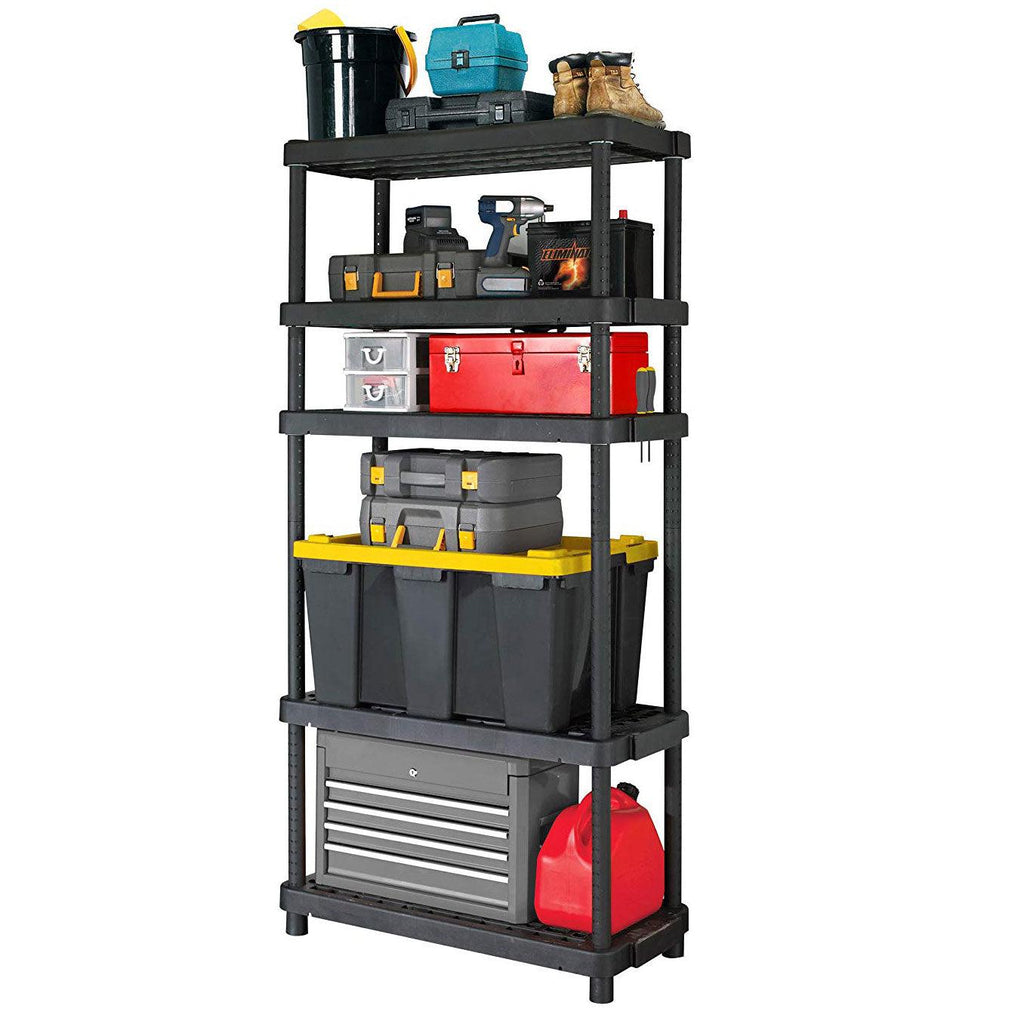 Gracious Living 5 Shelf Adjustable Ventilated Heavy Duty Shelving Unit, Black-Furniture | Shelving | Bookcases & Standing Shelves-Grease Monkey Garage