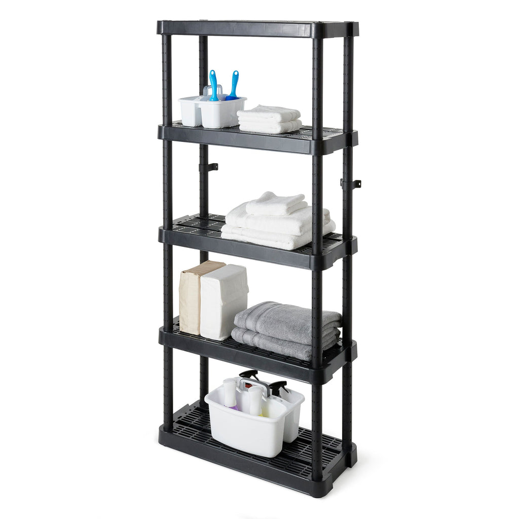 Gracious Living 5 Shelf Adjustable Ventilated Medium Duty Shelving Unit, Black-Furniture | Shelving | Bookcases & Standing Shelves-Grease Monkey Garage