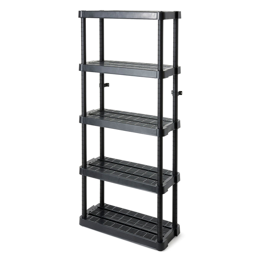 Gracious Living 5 Shelf Adjustable Ventilated Medium Duty Shelving Unit, Black-Furniture | Shelving | Bookcases & Standing Shelves-Grease Monkey Garage