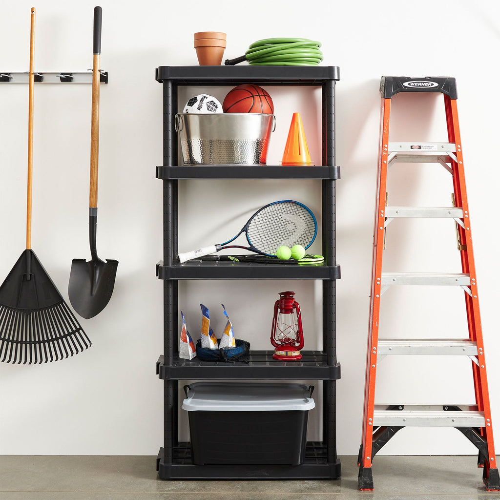 Gracious Living 5 Shelf Adjustable Ventilated Medium Duty Shelving Unit, Black-Furniture | Shelving | Bookcases & Standing Shelves-Grease Monkey Garage