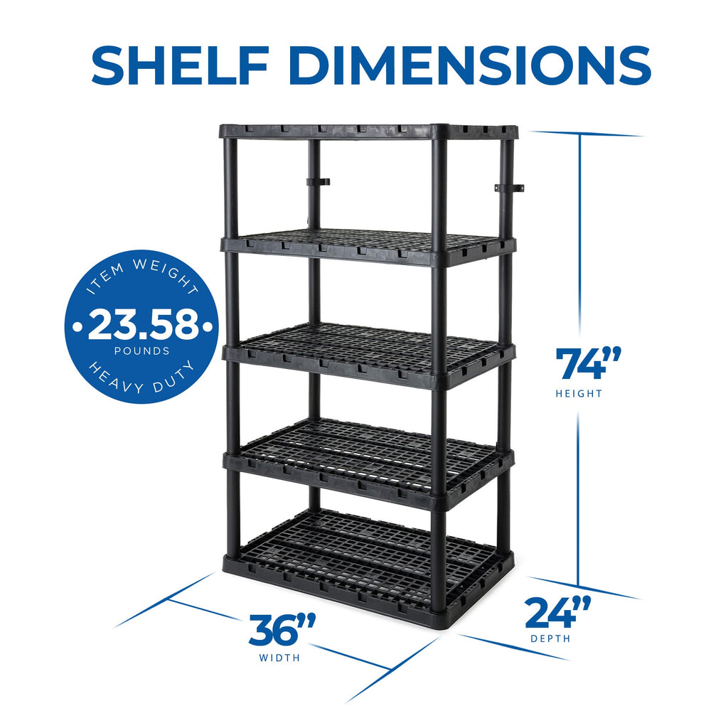 Gracious Living 5 Shelf Knect-A-Shelf Ventilated Heavy Duty Storage, Black 2Pack-Furniture | Shelving | Bookcases & Standing Shelves-Grease Monkey Garage