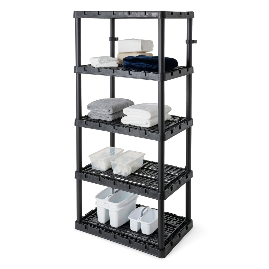 Gracious Living 5 Shelf Knect-A-Shelf Ventilated Heavy Duty Storage, Black 2Pack-Furniture | Shelving | Bookcases & Standing Shelves-Grease Monkey Garage