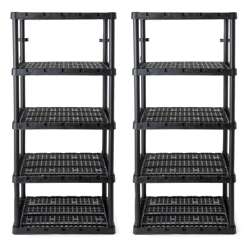 Gracious Living 5 Shelf Knect-A-Shelf Ventilated Heavy Duty Storage, Black 2Pack-Furniture | Shelving | Bookcases & Standing Shelves-Grease Monkey Garage