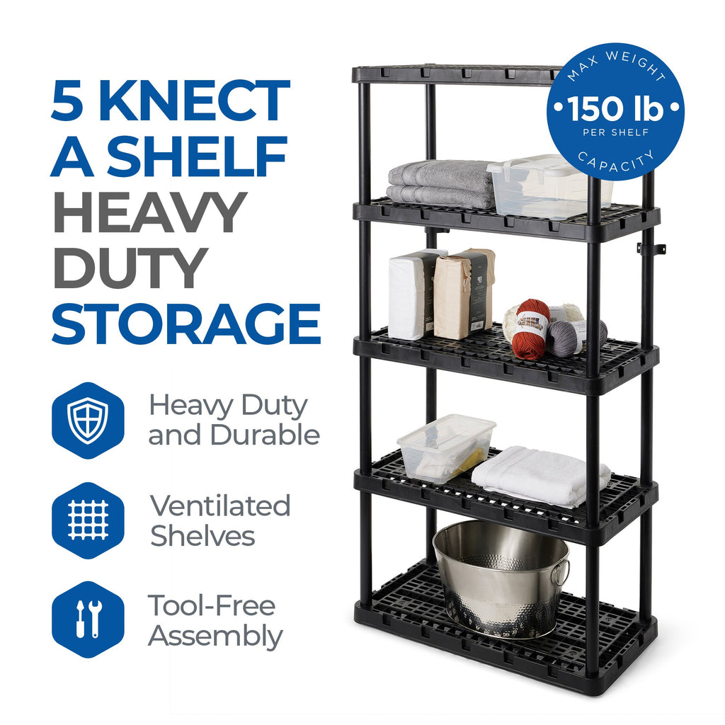 Gracious Living 5 Shelf Knect-A-Shelf Ventilated Heavy Duty Storage Unit, Black-Furniture | Shelving | Bookcases & Standing Shelves-Grease Monkey Garage