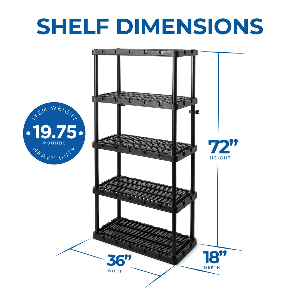 Gracious Living 5 Shelf Knect-A-Shelf Ventilated Heavy Duty Storage Unit, Black-Furniture | Shelving | Bookcases & Standing Shelves-Grease Monkey Garage