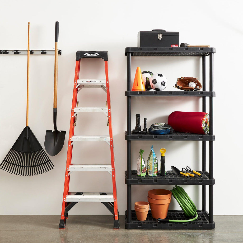 Gracious Living 5 Shelf Knect-A-Shelf Ventilated Heavy Duty Storage Unit, Black-Furniture | Shelving | Bookcases & Standing Shelves-Grease Monkey Garage