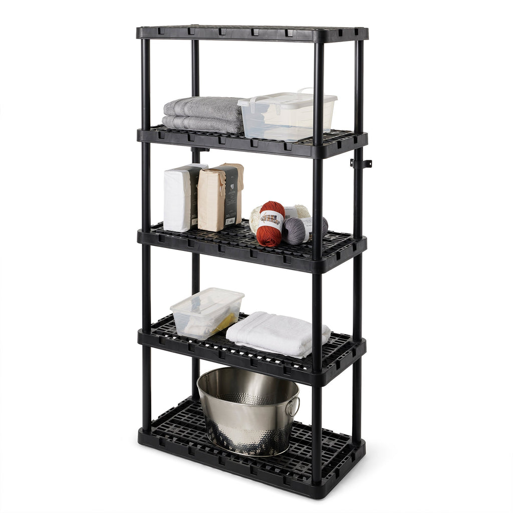 Gracious Living 5 Shelf Knect-A-Shelf Ventilated Heavy Duty Storage Unit, Black-Furniture | Shelving | Bookcases & Standing Shelves-Grease Monkey Garage