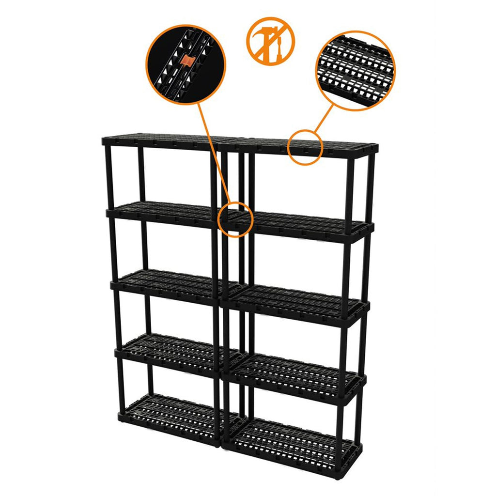 Gracious Living 5 Shelf Knect-A-Shelf Ventilated Heavy Duty Storage Unit, Black-Furniture | Shelving | Bookcases & Standing Shelves-Grease Monkey Garage