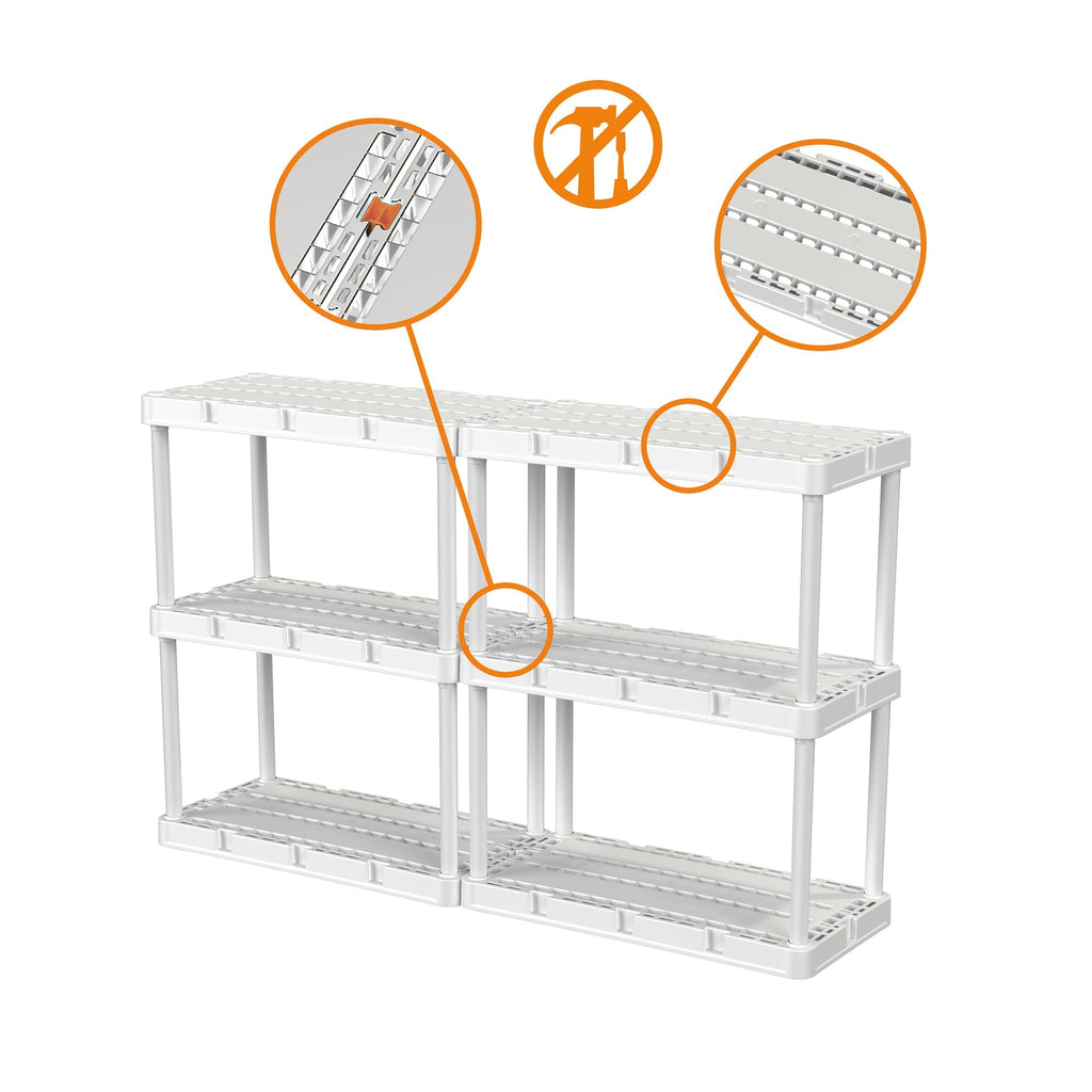 Gracious Living Knect A Shelf 3 Shelf Interlocking Organizers, White (2 Pack)-Home & Garden | Household Supplies | Storage & Organization | Household Storage Caddies-Grease Monkey Garage