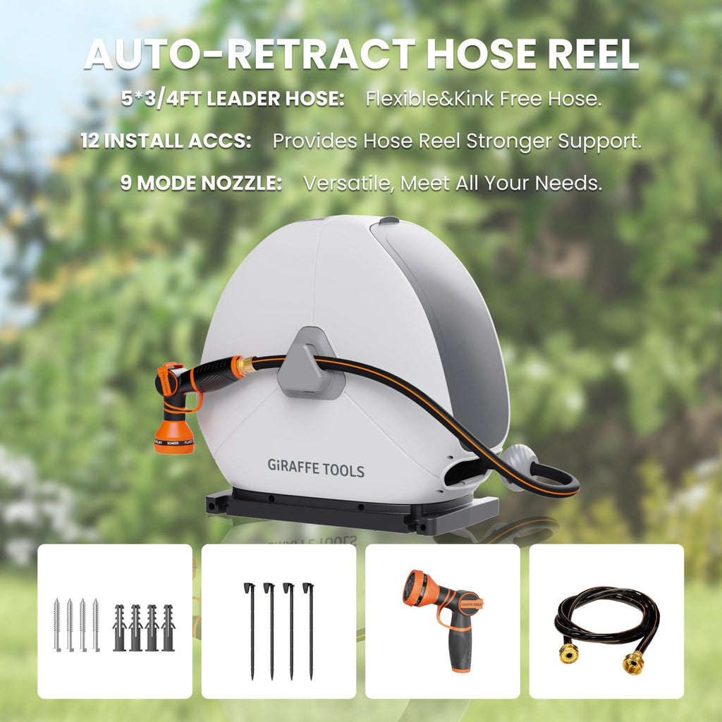 Ground-Mounted Retractable Hose Reel-1/2in-82ft-Retractable Garden Hose Reel-Grease Monkey Garage