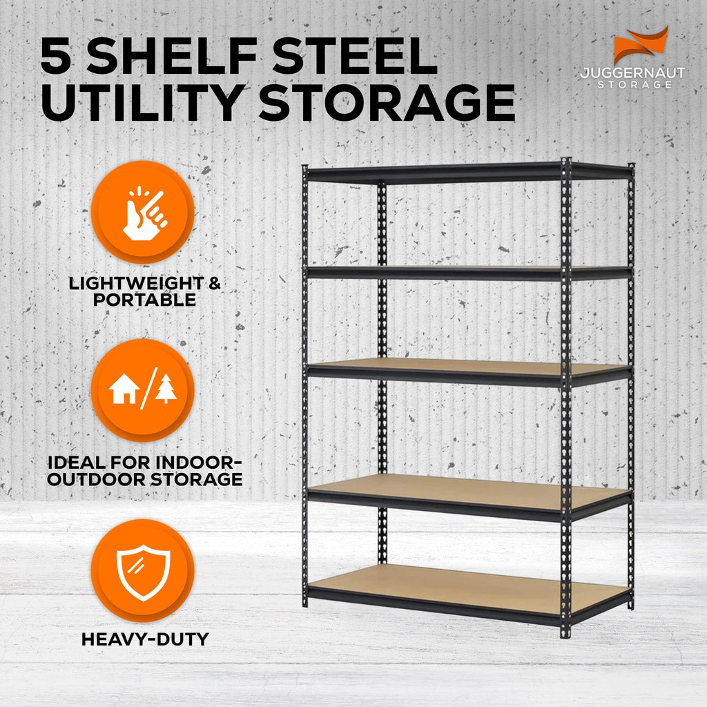 Juggernaut Storage 18" x 72" 5 Shelf Steel Utility Shelving Storage Unit, Black-Business & Industrial | Industrial Storage | Industrial Shelving-Grease Monkey Garage