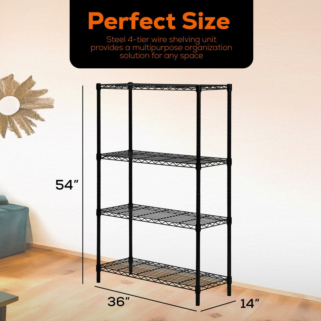 Juggernaut Storage 36" x 54" 4-Tier Freestanding Wire Home Shelving Unit, Black-*Furniture | Shelving | Bookcases & Standing Shelves-Grease Monkey Garage