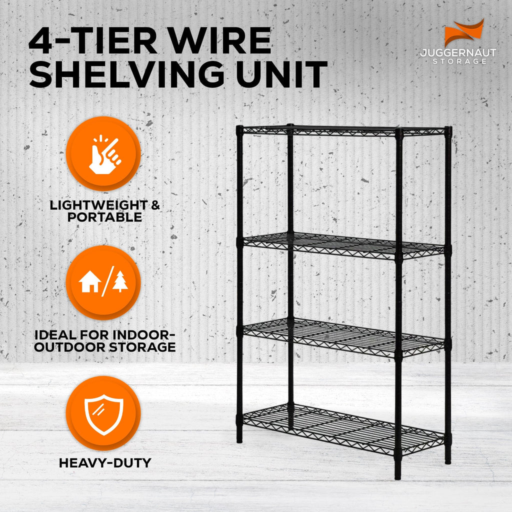 Juggernaut Storage 36" x 54" 4-Tier Freestanding Wire Home Shelving Unit, Black-*Furniture | Shelving | Bookcases & Standing Shelves-Grease Monkey Garage