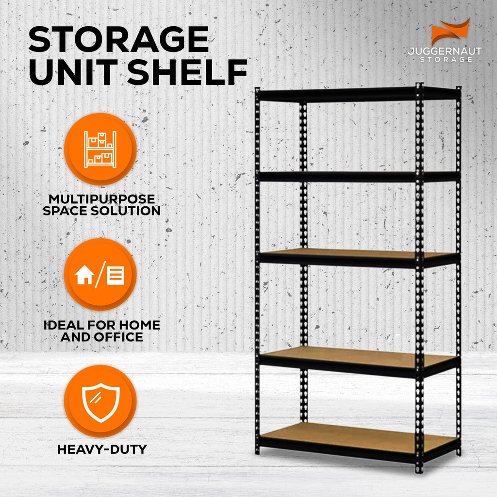 Juggernaut Storage 36" x 72" 5 Shelf Steel Utility Shelving Storage Unit, Black-*Furniture | Shelving | Bookcases & Standing Shelves-Grease Monkey Garage