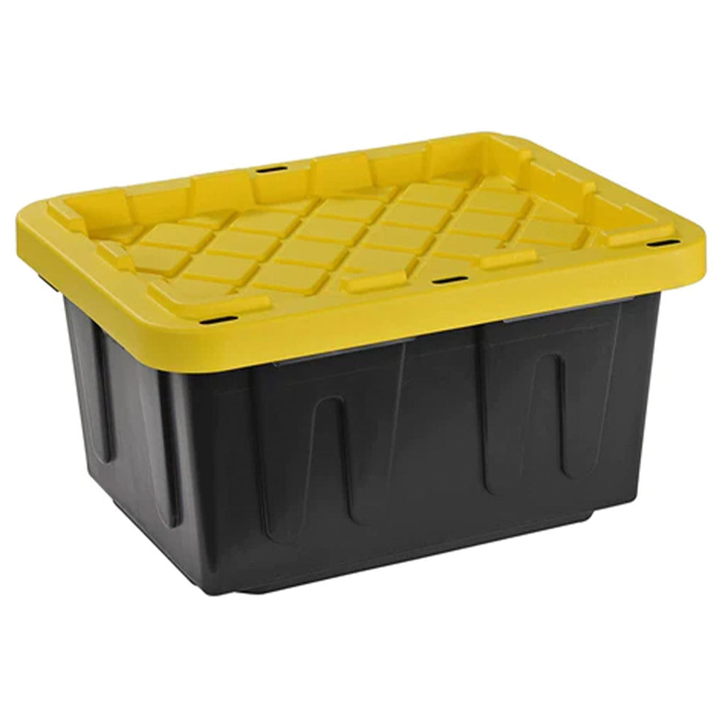 Juggernaut Storage 5 Gal Lockable Plastic Storage Tote, Black/Yellow (Set of 2)-Hardware | Hardware Accessories | Tool Storage & Organization | Tool Boxes-Grease Monkey Garage