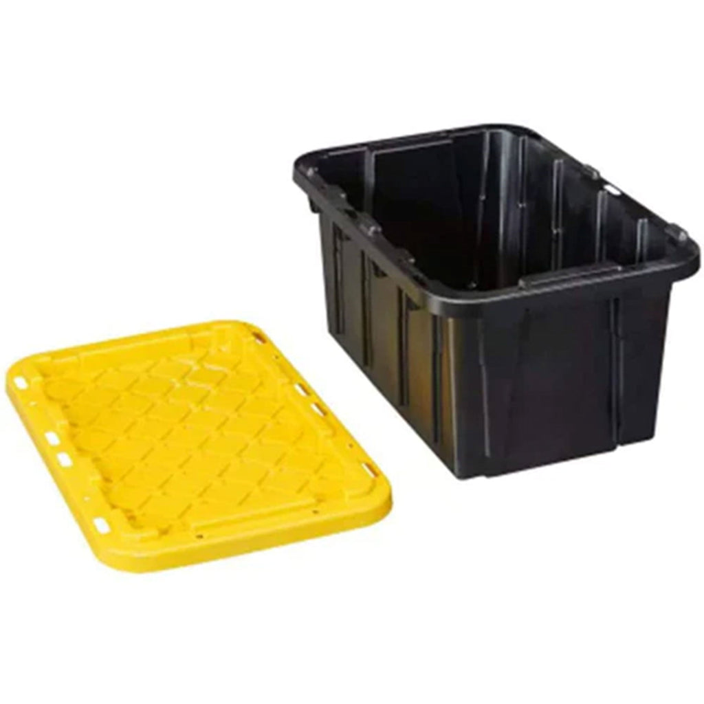 Juggernaut Storage 5 Gal Lockable Plastic Storage Tote, Black/Yellow (Set of 2)-Hardware | Hardware Accessories | Tool Storage & Organization | Tool Boxes-Grease Monkey Garage