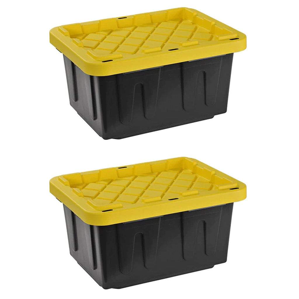 Juggernaut Storage 5 Gal Lockable Plastic Storage Tote, Black/Yellow (Set of 2)-Hardware | Hardware Accessories | Tool Storage & Organization | Tool Boxes-Grease Monkey Garage