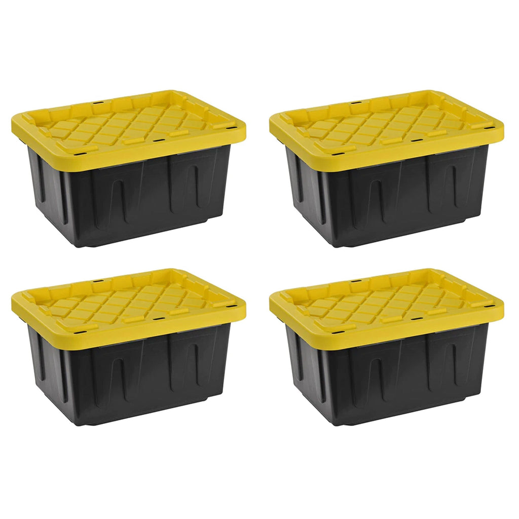 Juggernaut Storage 5 Gal Lockable Plastic Storage Tote, Black/Yellow (Set of 4)-Hardware | Hardware Accessories | Tool Storage & Organization | Tool Boxes-Grease Monkey Garage