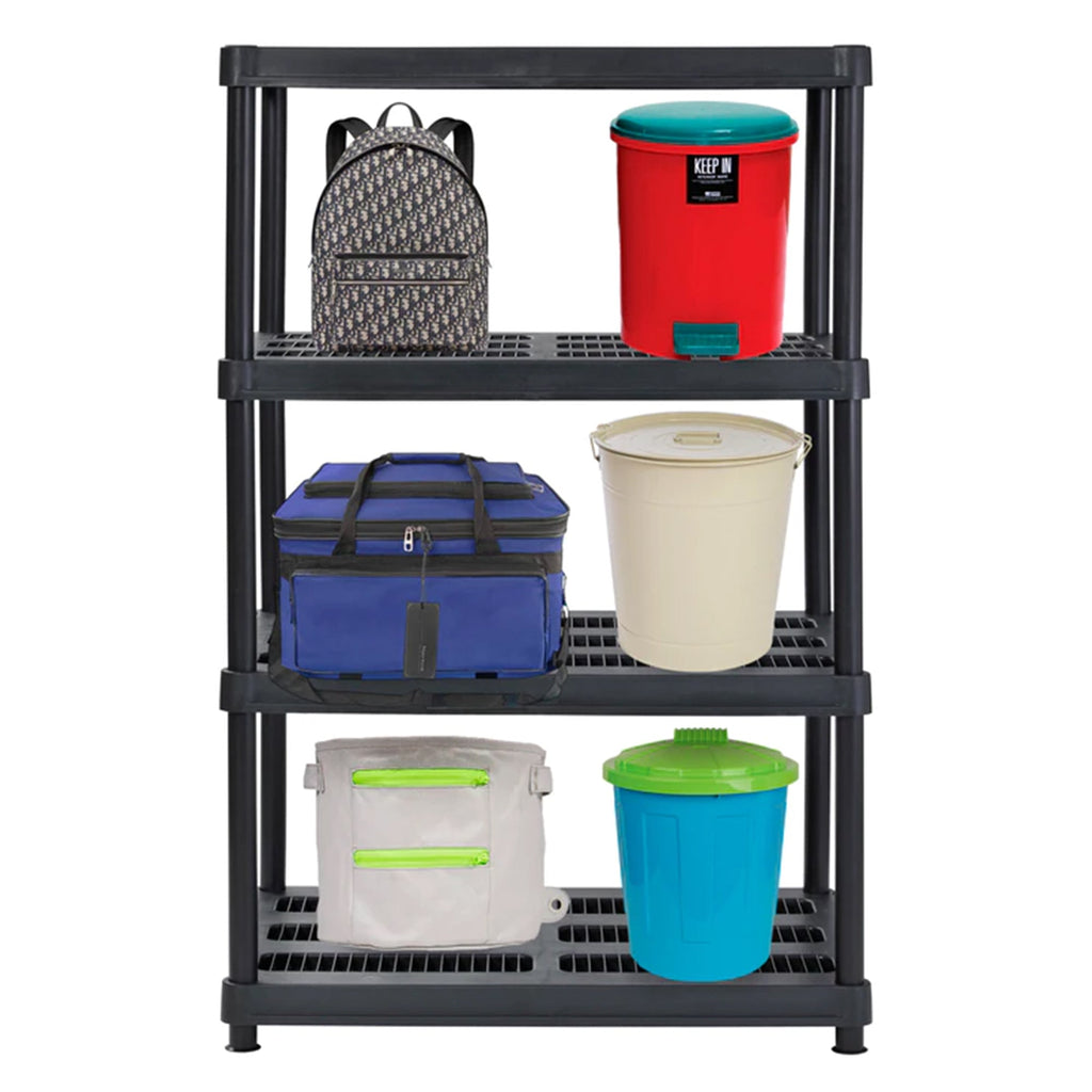 Juggernaut Storage 56 Inch 4 Shelf Plastic Utility Shelving Storage Unit, Black-*Business&Industrial | Industrial Storage | Industrial Shelving-Grease Monkey Garage