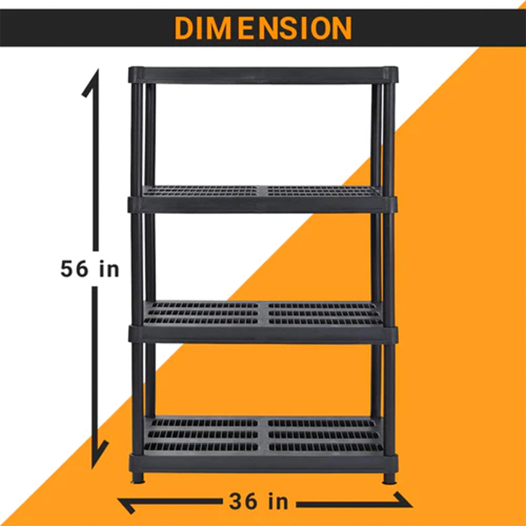 Juggernaut Storage 56 Inch 4 Shelf Plastic Utility Shelving Storage Unit, Black-*Business&Industrial | Industrial Storage | Industrial Shelving-Grease Monkey Garage