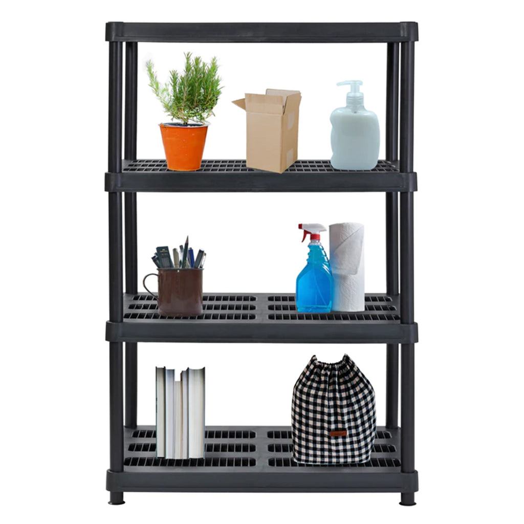 Juggernaut Storage 56 Inch 4 Shelf Plastic Utility Shelving Storage Unit, Black-*Business&Industrial | Industrial Storage | Industrial Shelving-Grease Monkey Garage