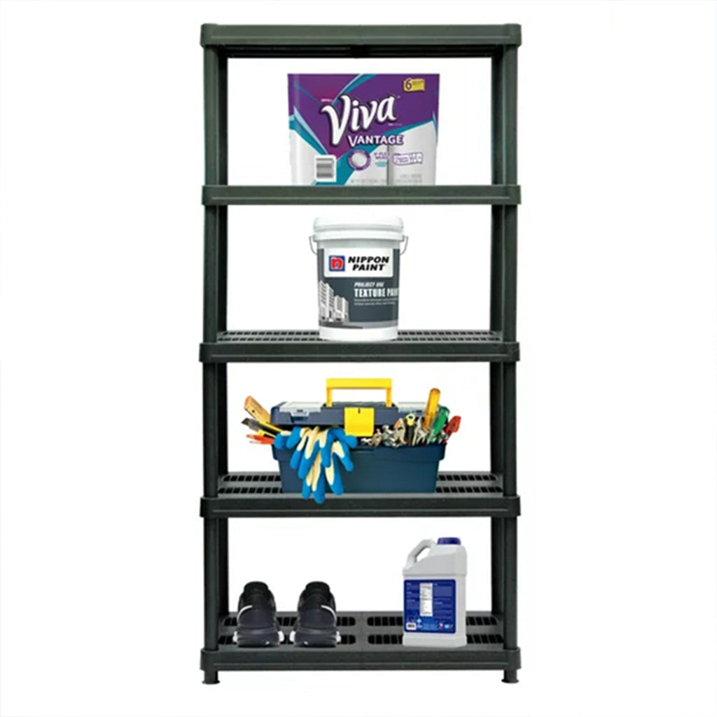 Juggernaut Storage 72 Inch 5 Shelf Plastic Utility Shelving Storage Unit, Black-Business & Industrial | Industrial Storage | Industrial Shelving-Grease Monkey Garage