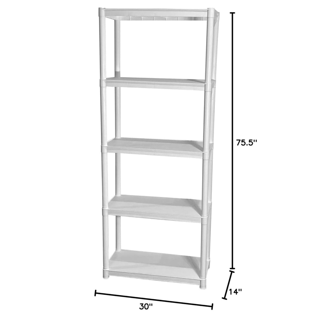 Juggernaut Storage 75.5" Plastic 5 Tier Garage/Shed Utility Shelving Rack, White-Furniture | Shelving | Bookcases & Standing Shelves-Grease Monkey Garage