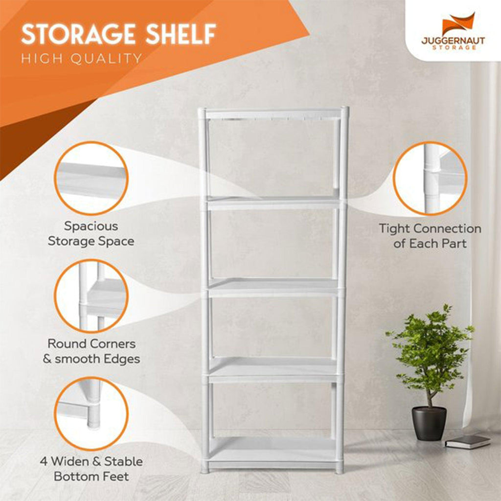 Juggernaut Storage 75.5" Plastic 5 Tier Garage/Shed Utility Shelving Rack, White-Furniture | Shelving | Bookcases & Standing Shelves-Grease Monkey Garage