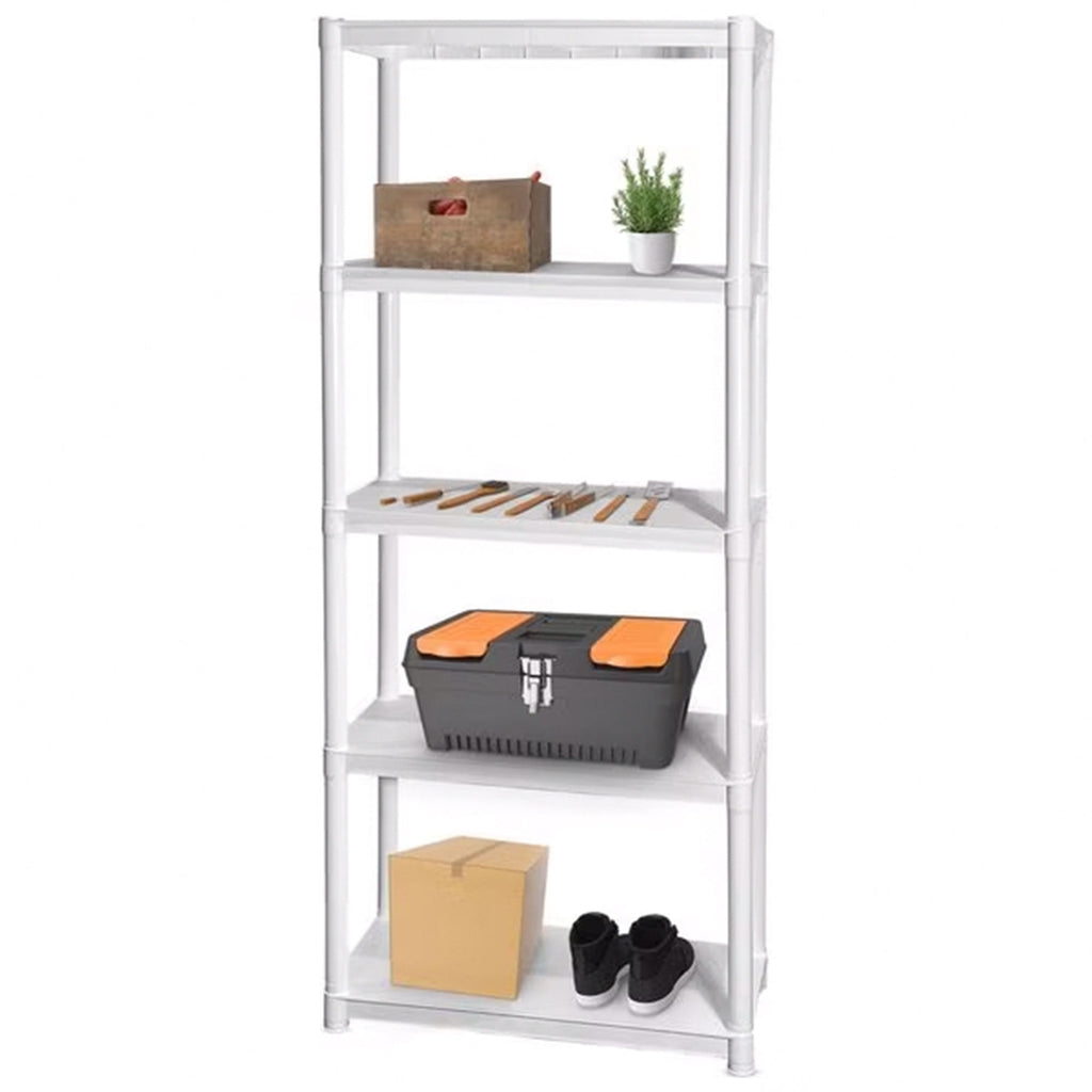 Juggernaut Storage 75.5" Plastic 5 Tier Garage/Shed Utility Shelving Rack, White-Furniture | Shelving | Bookcases & Standing Shelves-Grease Monkey Garage