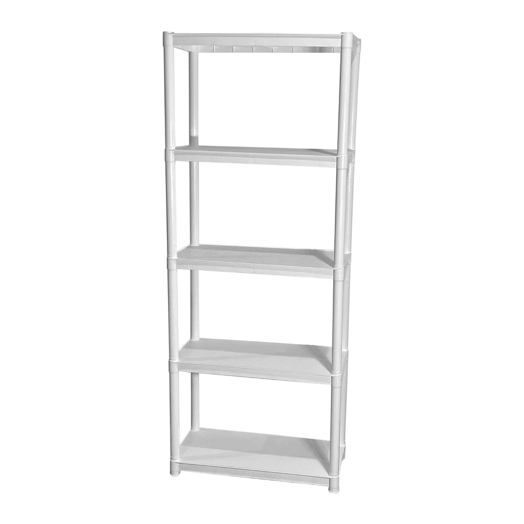 Juggernaut Storage 75.5" Plastic 5 Tier Garage/Shed Utility Shelving Rack, White-Furniture | Shelving | Bookcases & Standing Shelves-Grease Monkey Garage