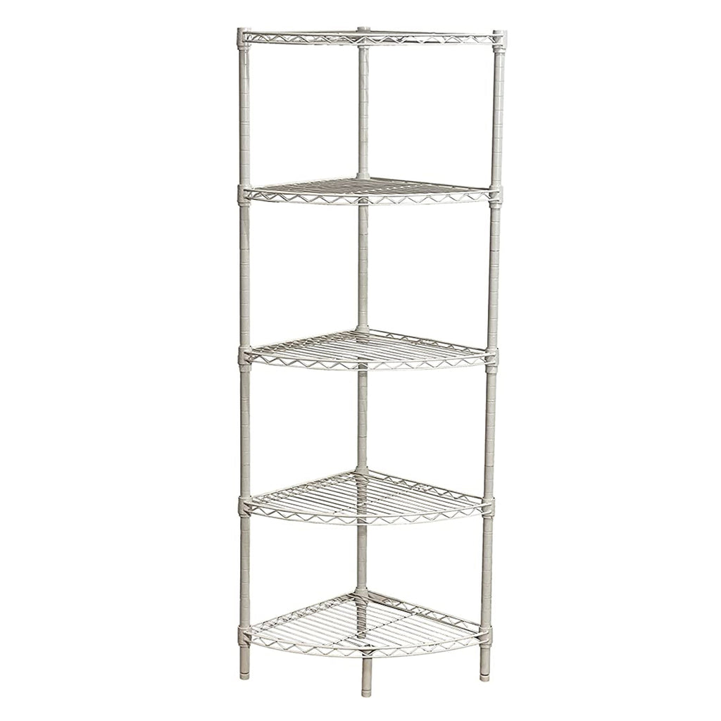 Juggernaut Storage Steel Wire 5-Tier Corner Home Shelving Unit Tower, White-*Business&Industrial | Industrial Storage | Industrial Shelving-Grease Monkey Garage