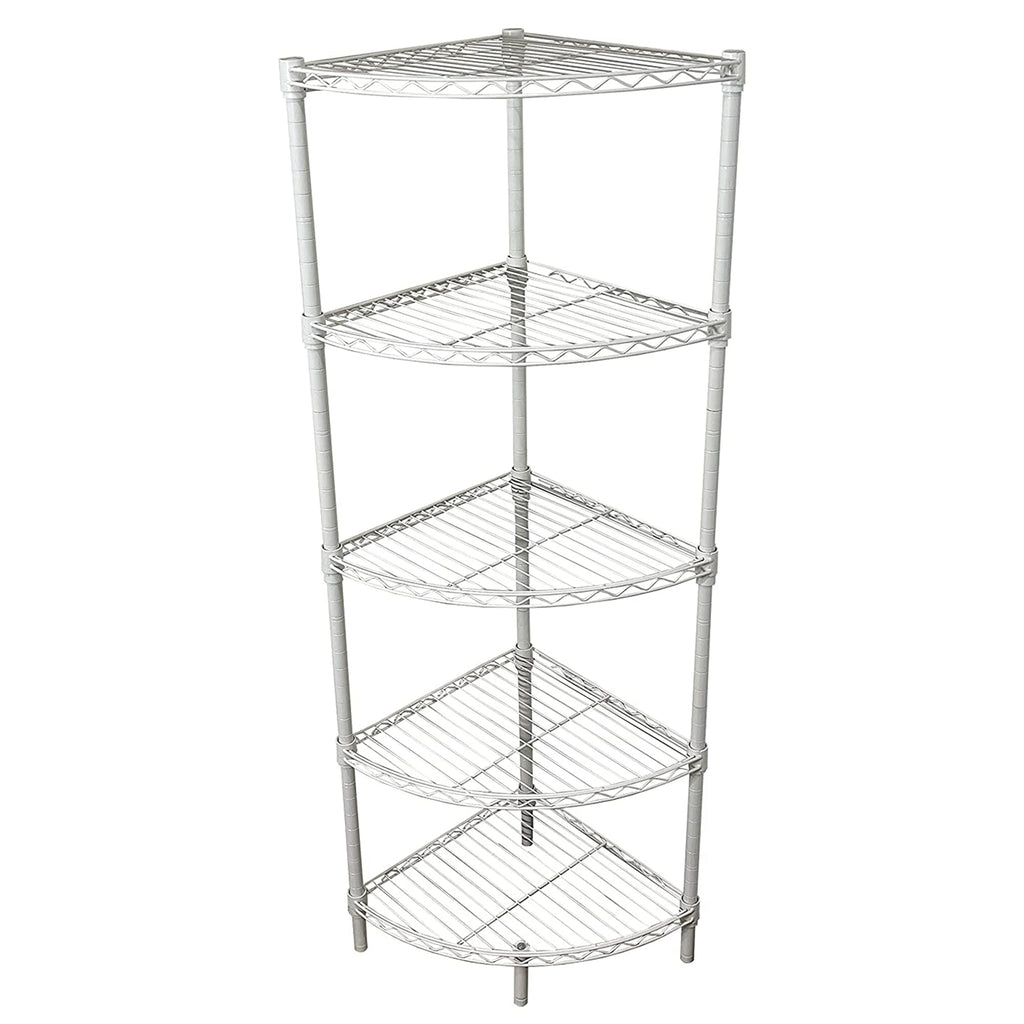 Juggernaut Storage Steel Wire 5-Tier Corner Home Shelving Unit Tower, White-*Business&Industrial | Industrial Storage | Industrial Shelving-Grease Monkey Garage