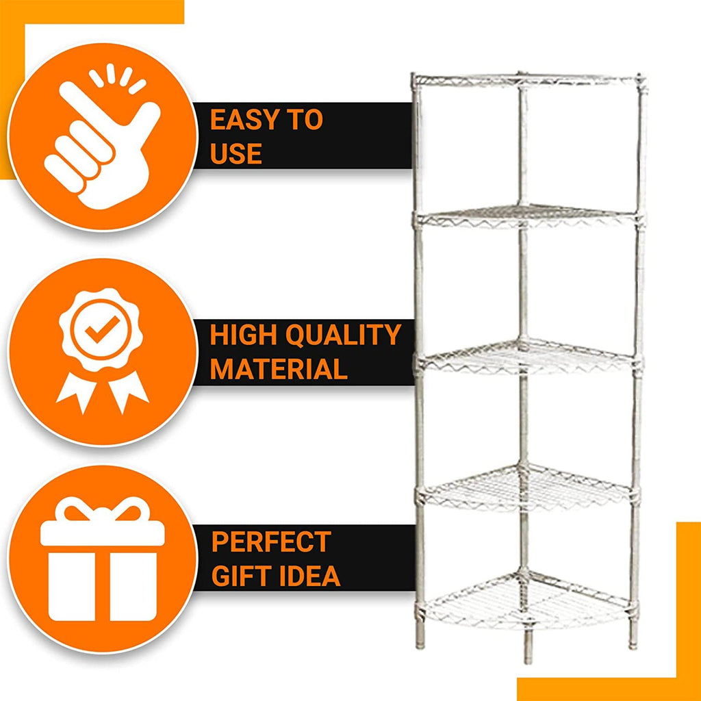 Juggernaut Storage Steel Wire 5-Tier Corner Home Shelving Unit Tower, White-*Business&Industrial | Industrial Storage | Industrial Shelving-Grease Monkey Garage