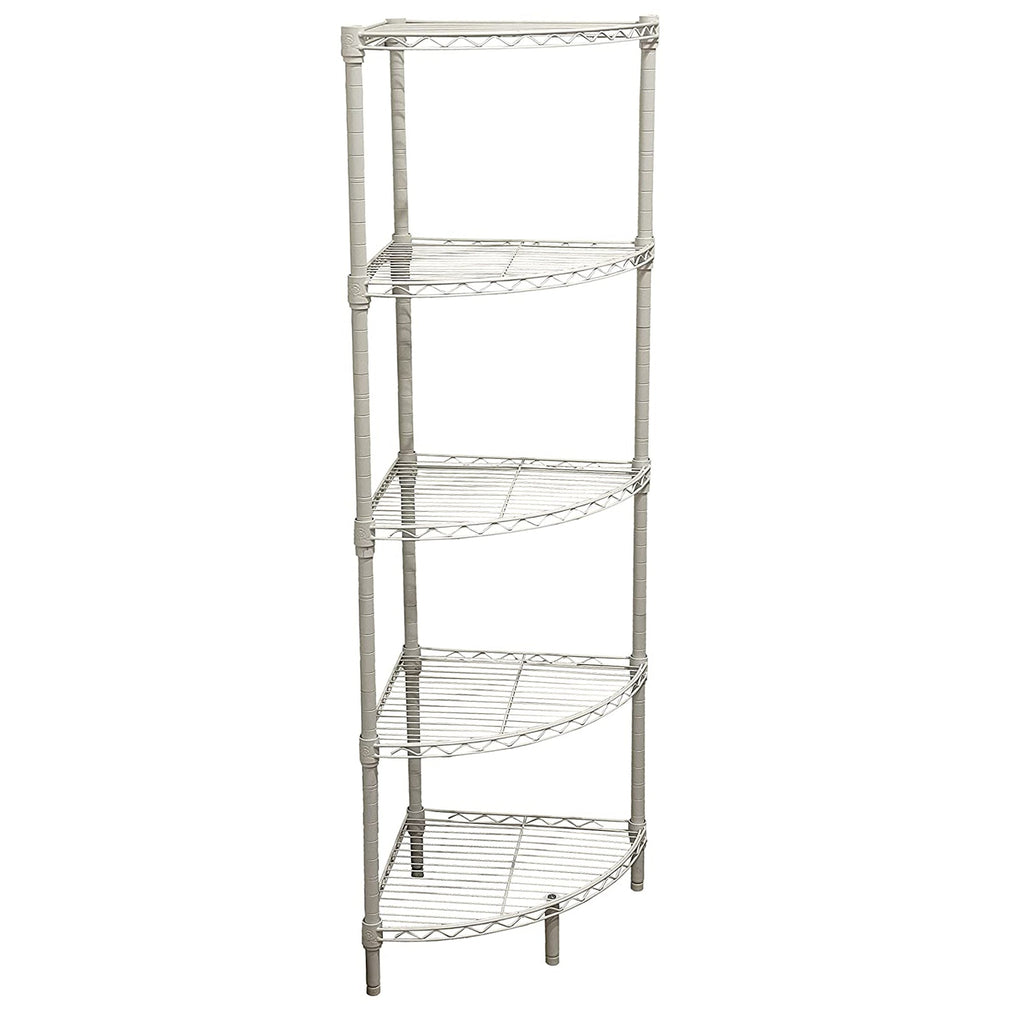 Juggernaut Storage Steel Wire 5-Tier Corner Home Shelving Unit Tower, White-*Business&Industrial | Industrial Storage | Industrial Shelving-Grease Monkey Garage