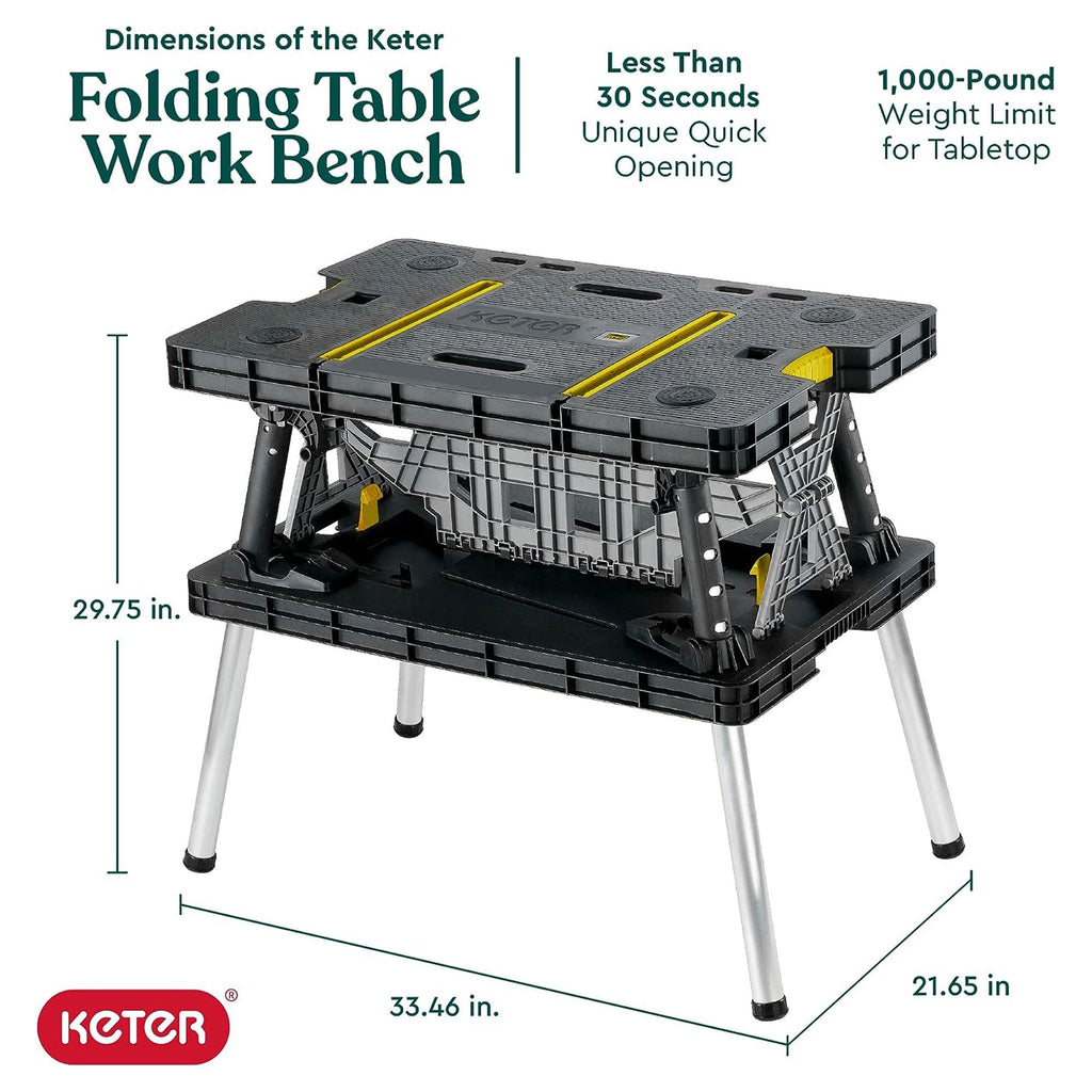 Keter Portable Folding Table Tool Storage Stand Workbench Sawhorse w/ 12" Clamps-Hardware | Hardware Accessories | Tool Storage & Organization | Work Benches-Grease Monkey Garage