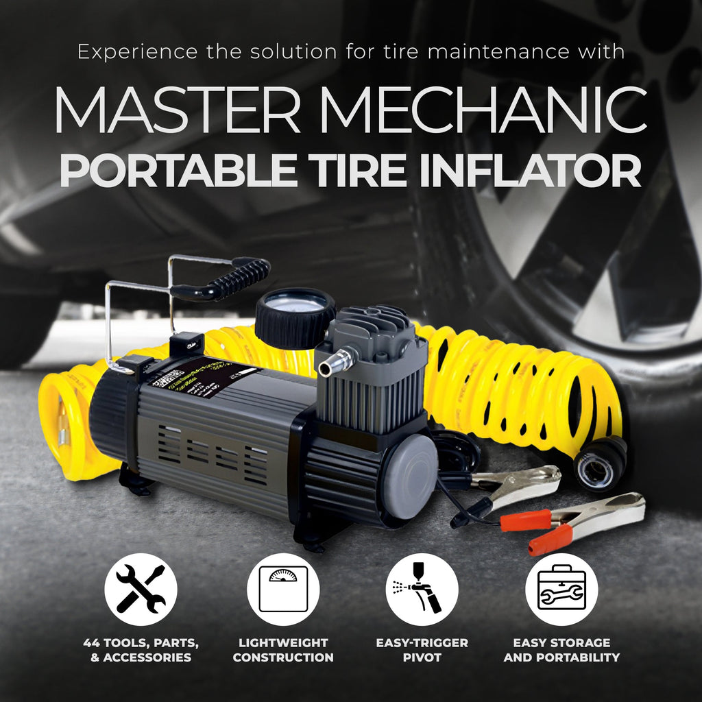 Master Mechanic 12 Volt Portable Tire Inflator with 120 Maximum PSI and Bag-*Hardware | Tools | Compressors-Grease Monkey Garage