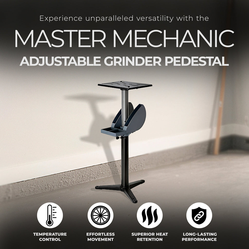 Master Mechanic Adjustable Grinder Pedestal with Tool Holder and Cast Iron Base-Hardware | Tools | Grinders-Grease Monkey Garage