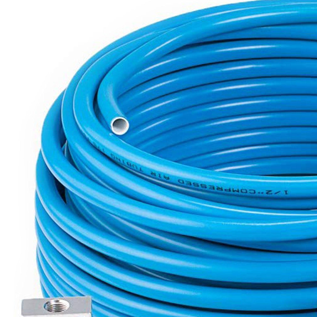 MaxLine 100 Foot 0.5 Inch Semi Flexible Compressed Air Tubing Master Kit, Blue-Hardware | Tools | Compressors-Grease Monkey Garage