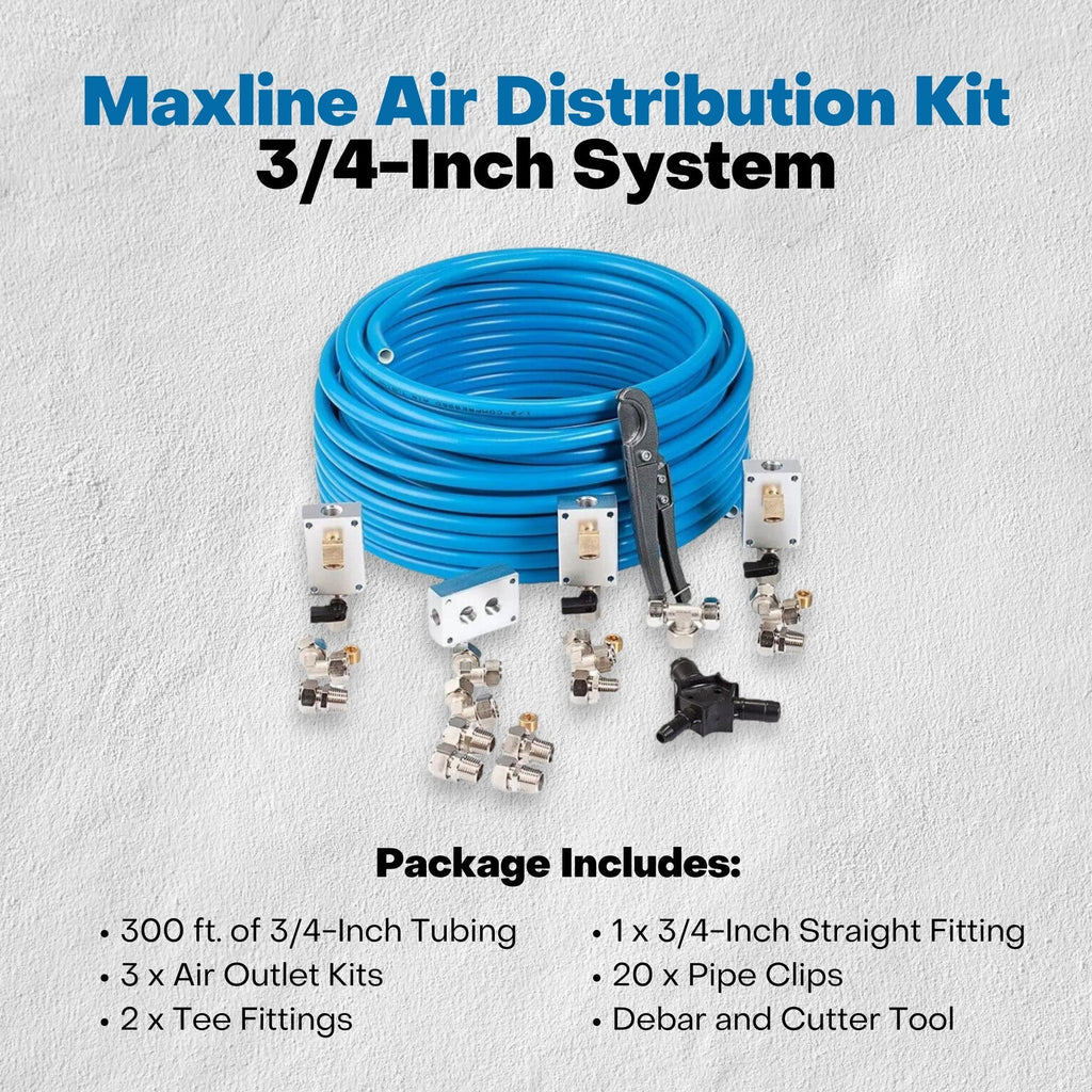 MaxLine 300 Foot 0.75 Inch Semi-Flexible Compressed Air Tubing Master Kit, Blue-*Hardware | Tools | Compressors-Grease Monkey Garage