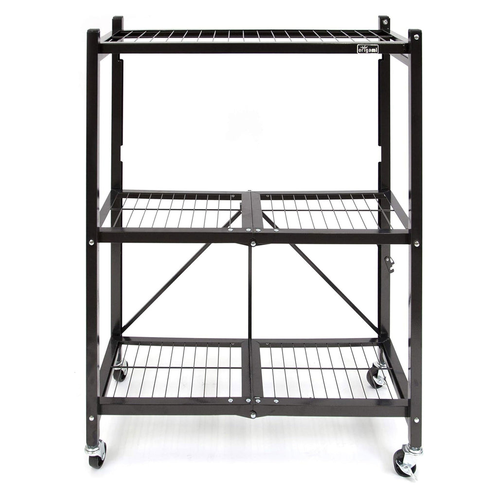 Origami 3 Tier Folding Shelf Garage Shelves Heavy Duty Shelving with Wheels-Furniture | Shelving | Bookcases & Standing Shelves-Grease Monkey Garage