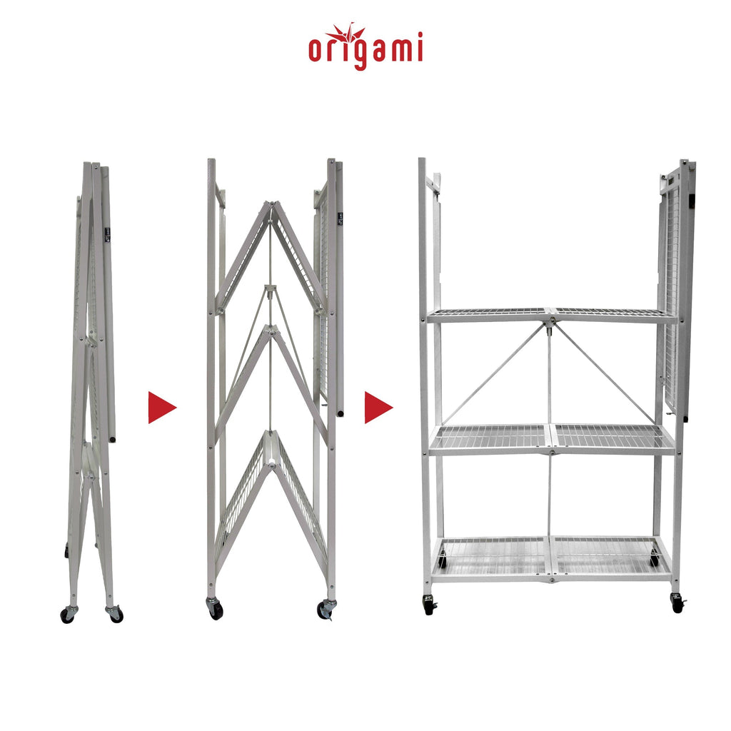 Origami 4 Tier Foldable Heavy Duty Garage Shelving with Wheels for Organization-Furniture | Shelving | Bookcases & Standing Shelves-Grease Monkey Garage