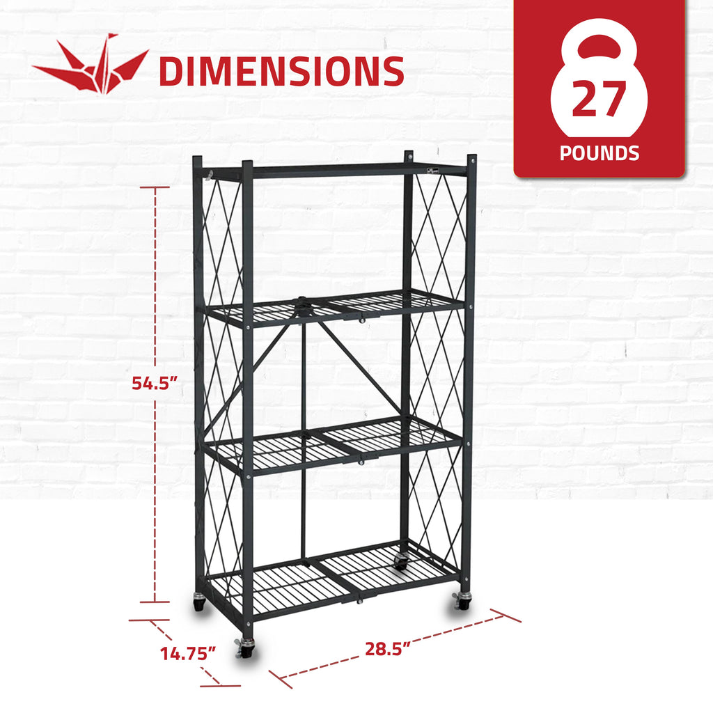 Origami 4 Tier Folding Shelf Garage Shelves Heavy Duty Shelving with Wheels-*Furniture | Shelving | Bookcases & Standing Shelves-Grease Monkey Garage