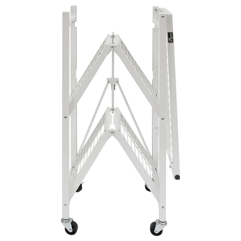 Origami R3 3 Tier Heavy Duty Foldable Rolling Garage Shelving with Wheels, White-*Furniture | Cabinets & Storage | Media Storage Cabinets & Racks-Grease Monkey Garage