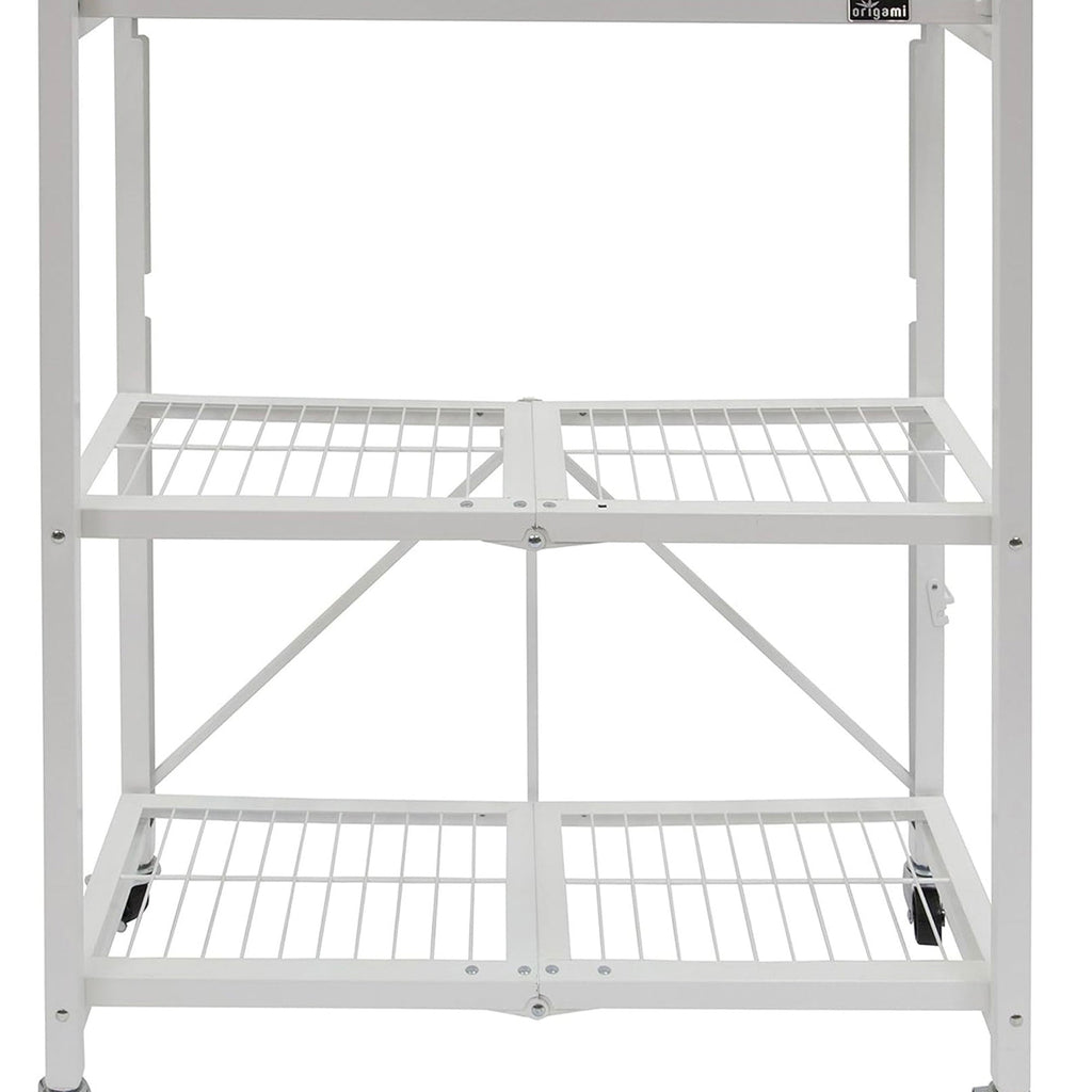 Origami R3 3 Tier Heavy Duty Foldable Rolling Garage Shelving with Wheels, White-*Furniture | Cabinets & Storage | Media Storage Cabinets & Racks-Grease Monkey Garage