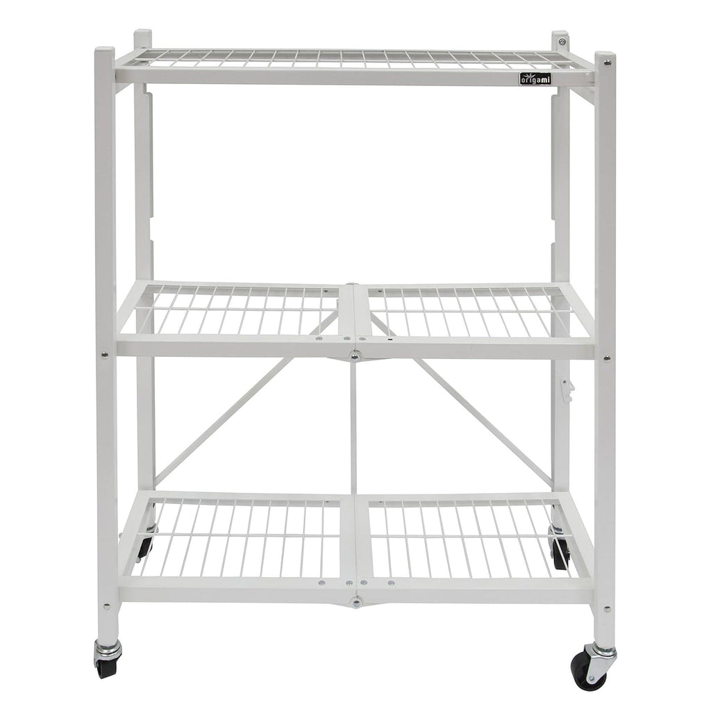 Origami R3 3 Tier Heavy Duty Foldable Rolling Garage Shelving with Wheels, White-*Furniture | Cabinets & Storage | Media Storage Cabinets & Racks-Grease Monkey Garage