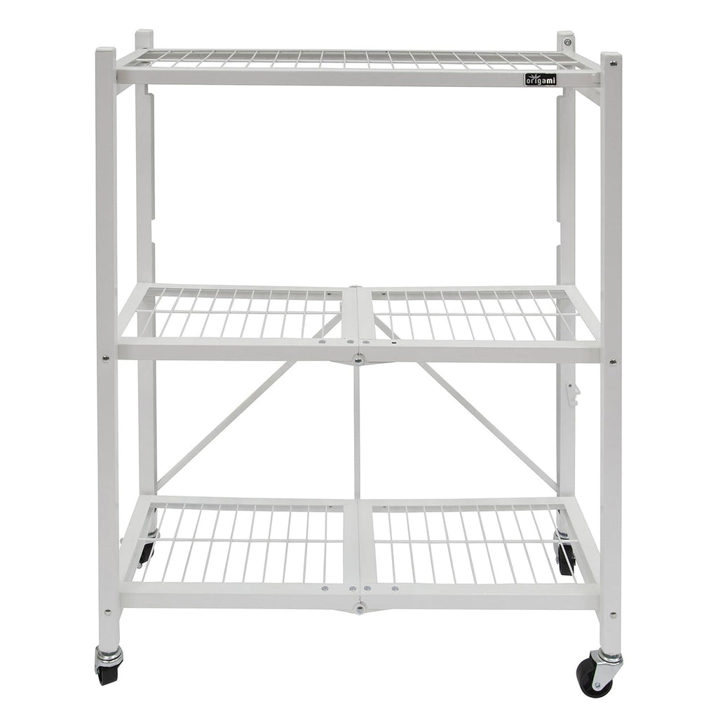 Origami R3 3 Tier Heavy Duty Foldable Rolling Garage Shelving with Wheels, White-*Furniture | Cabinets & Storage | Media Storage Cabinets & Racks-Grease Monkey Garage