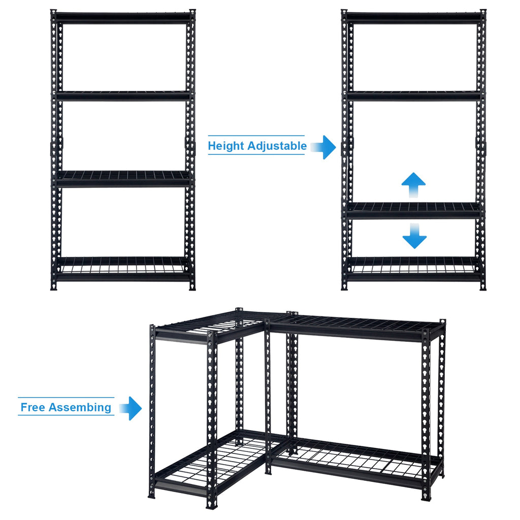 Pachira 30"W x 60"H 4 Shelf Steel Shelving for Home and Office Organizing, Black-Furniture | Shelving | Bookcases & Standing Shelves-Grease Monkey Garage